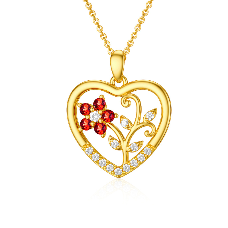 14K Gold Round Cubic Zirconia & Garnet Flower Of Life Pendant Necklace-1