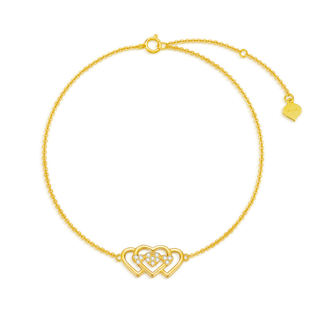 Pulsera de oro de 14 quilates de circonio cúbico redondo corazón con colgante de corazón-1