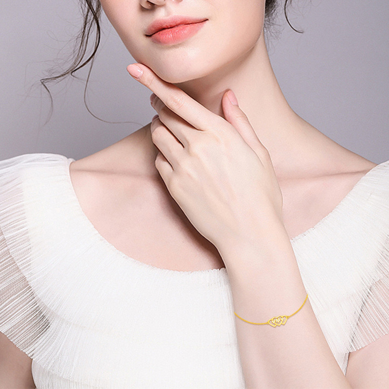Bracciale con pendente a cuore rotondo in oro 14 carati con zirconi cubici per donna-2