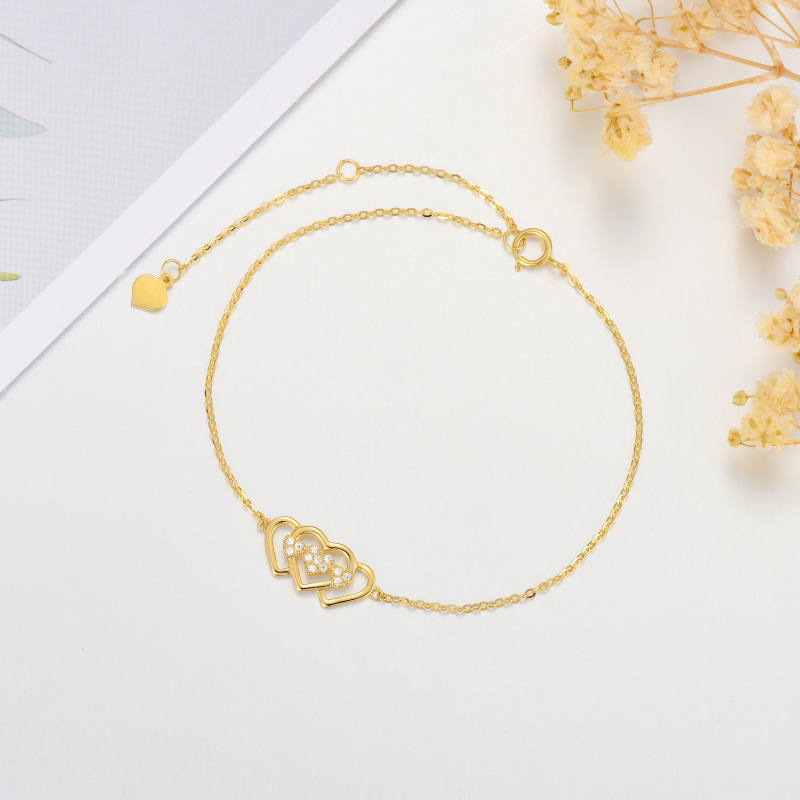 Bracciale con pendente a cuore rotondo in oro 14 carati con zirconi cubici per donna-3