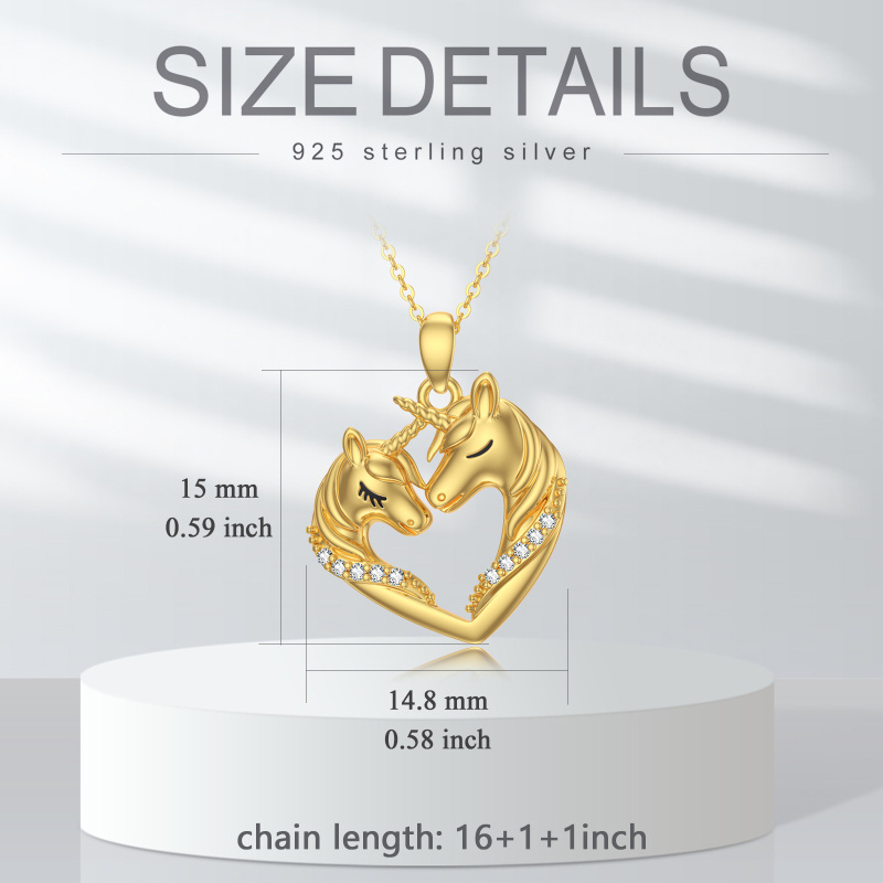 10K Gold Round Cubic Zirconia Heart & Unicorn Pendant Necklace-5