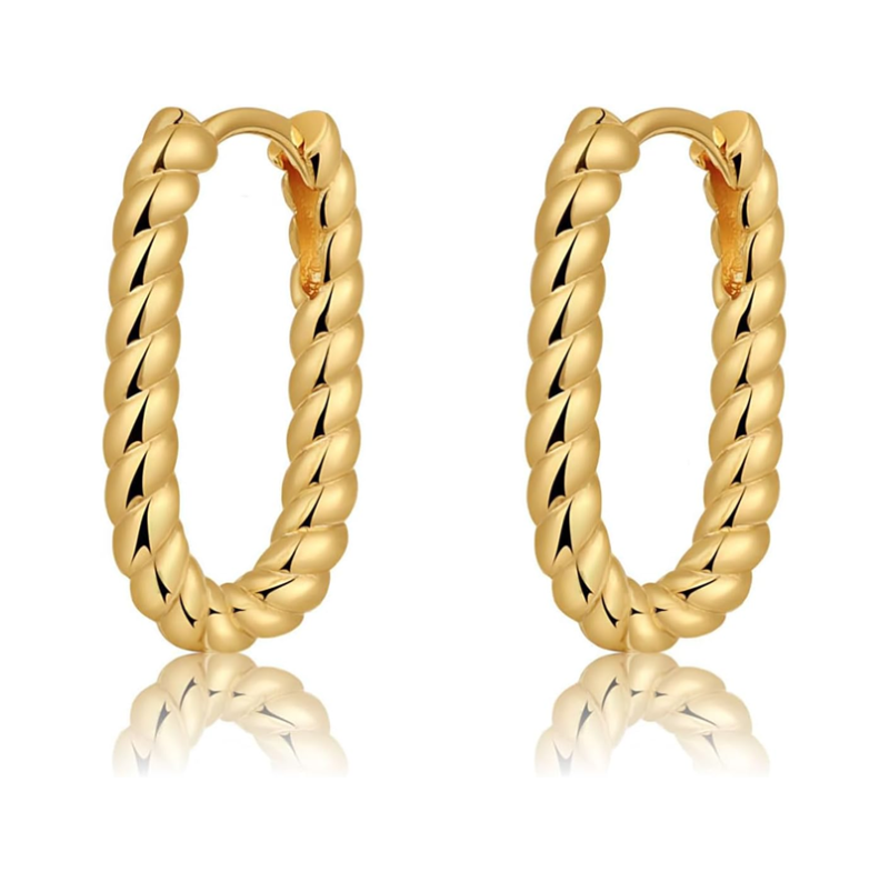 Sterling Silver with Yellow Gold Plated Round Hoop Earrings-8