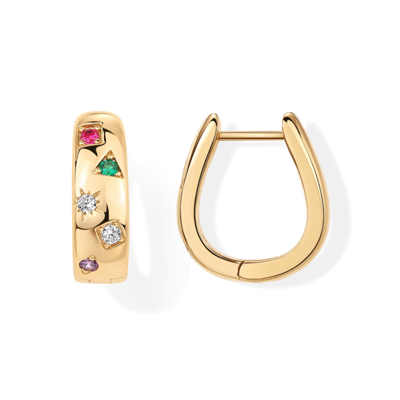 Sterling Silver with Yellow Gold Plated Cubic Zirconia Round Hoop Earrings-5