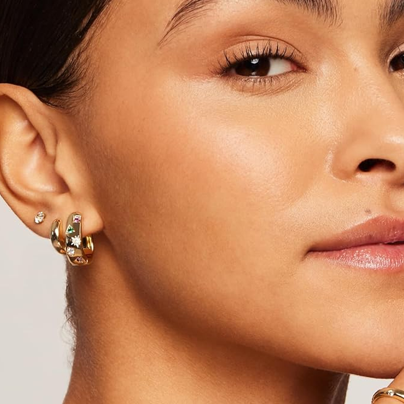 10K Gold Cubic Zirconia Round Hoop Earrings-3