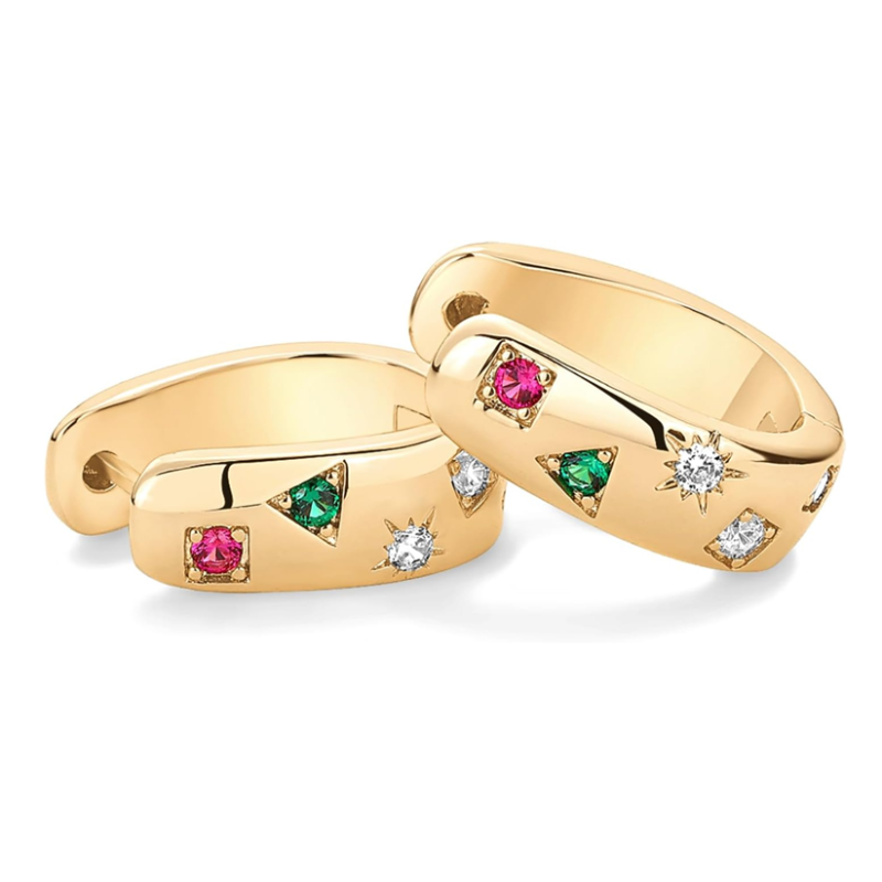 Pendientes de aro redondos de oro de 18 quilates con circonitas cúbicas-4