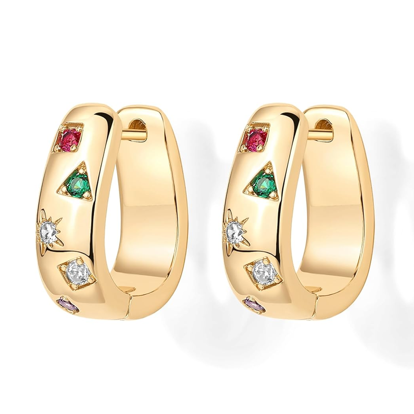 10K Gold Cubic Zirconia Round Hoop Earrings-5