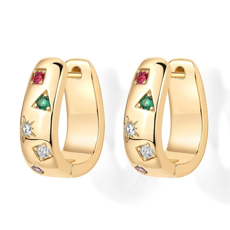 Pendientes de aro redondos de oro de 18 quilates con circonitas cúbicas-5