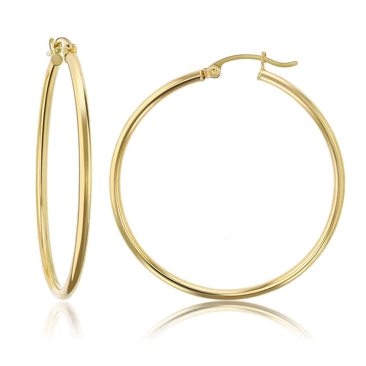 10K Gold Round Hoop Earrings-1