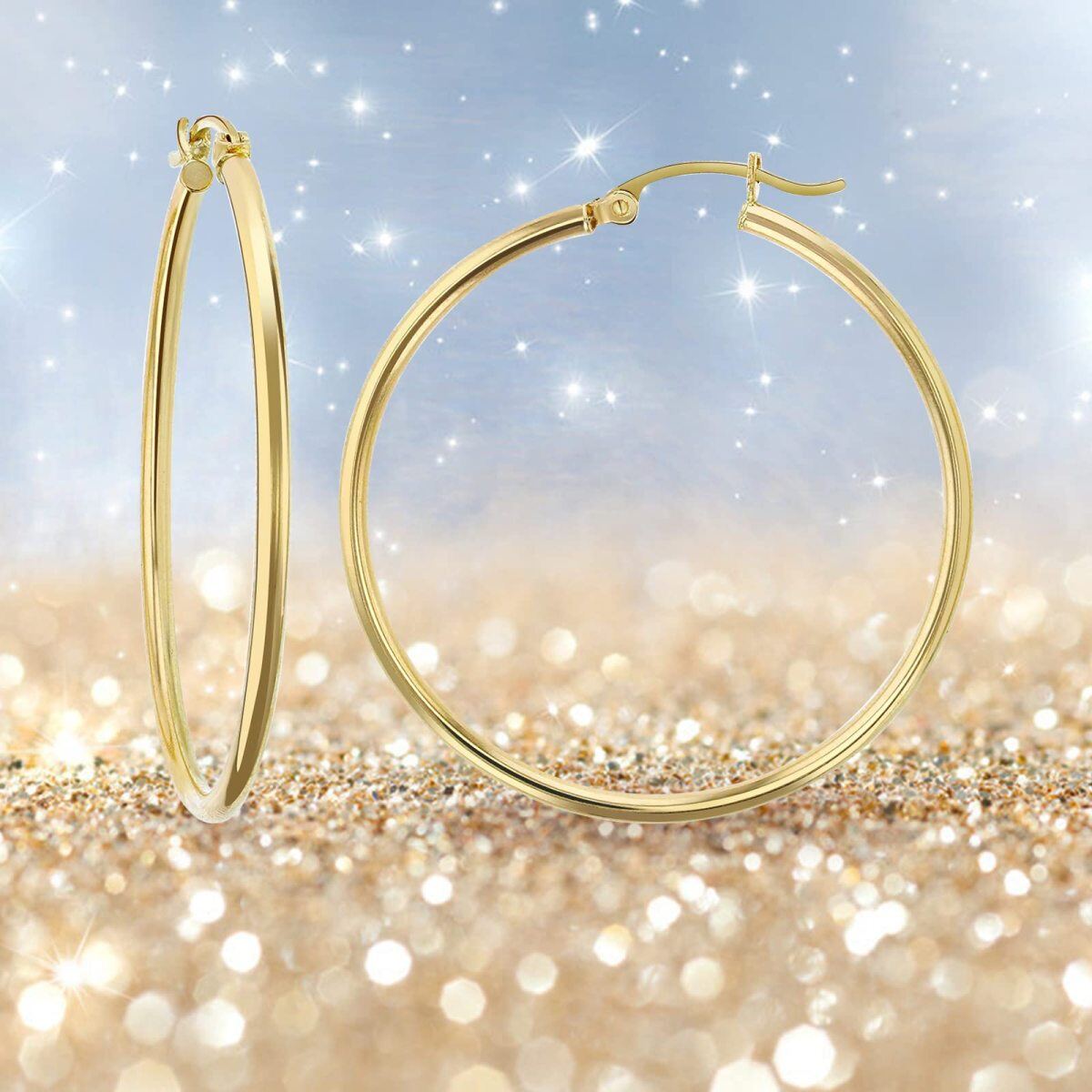 18K Gold Round Hoop Earrings-3