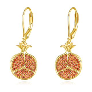 Sterling Silver with Yellow Gold Plated Cubic Zirconia Round Lever-back Earrings-1