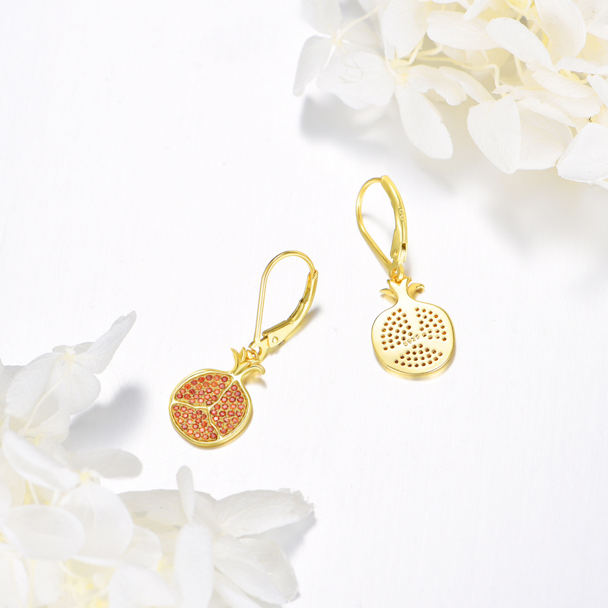 Sterling Silver with Yellow Gold Plated Cubic Zirconia Round Lever-back Earrings-3