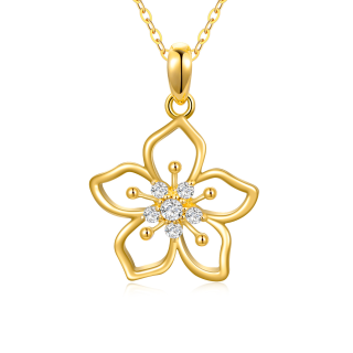 10K Gold Round Moissanite Cherry Blossom Pendant Necklace-35