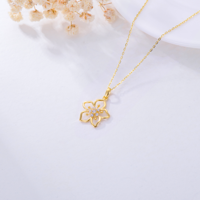 14K Gold Round Moissanite Cherry Blossom Pendant Necklace-4