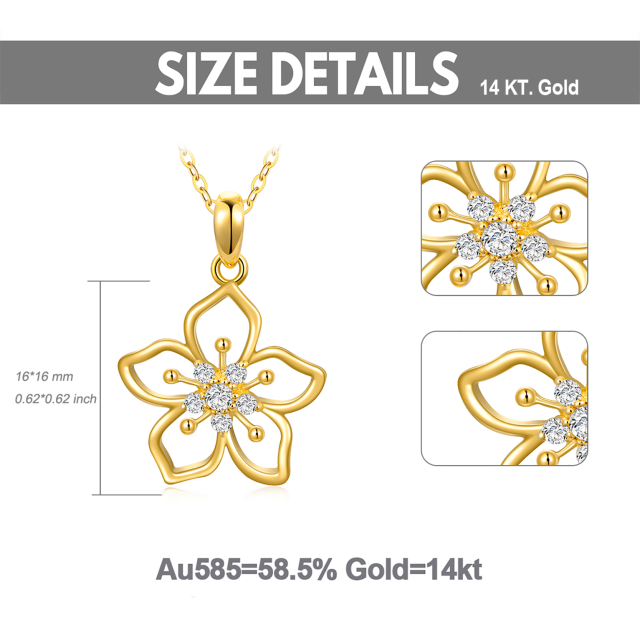 14K Gold Runde Moissanite Kirschblüten Anhänger Halskette-5