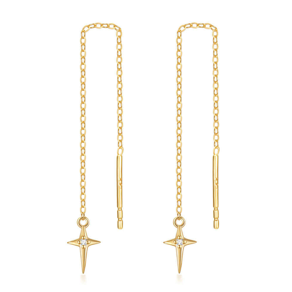 10K Gold Round Moissanite Cross Drop Earrings-1