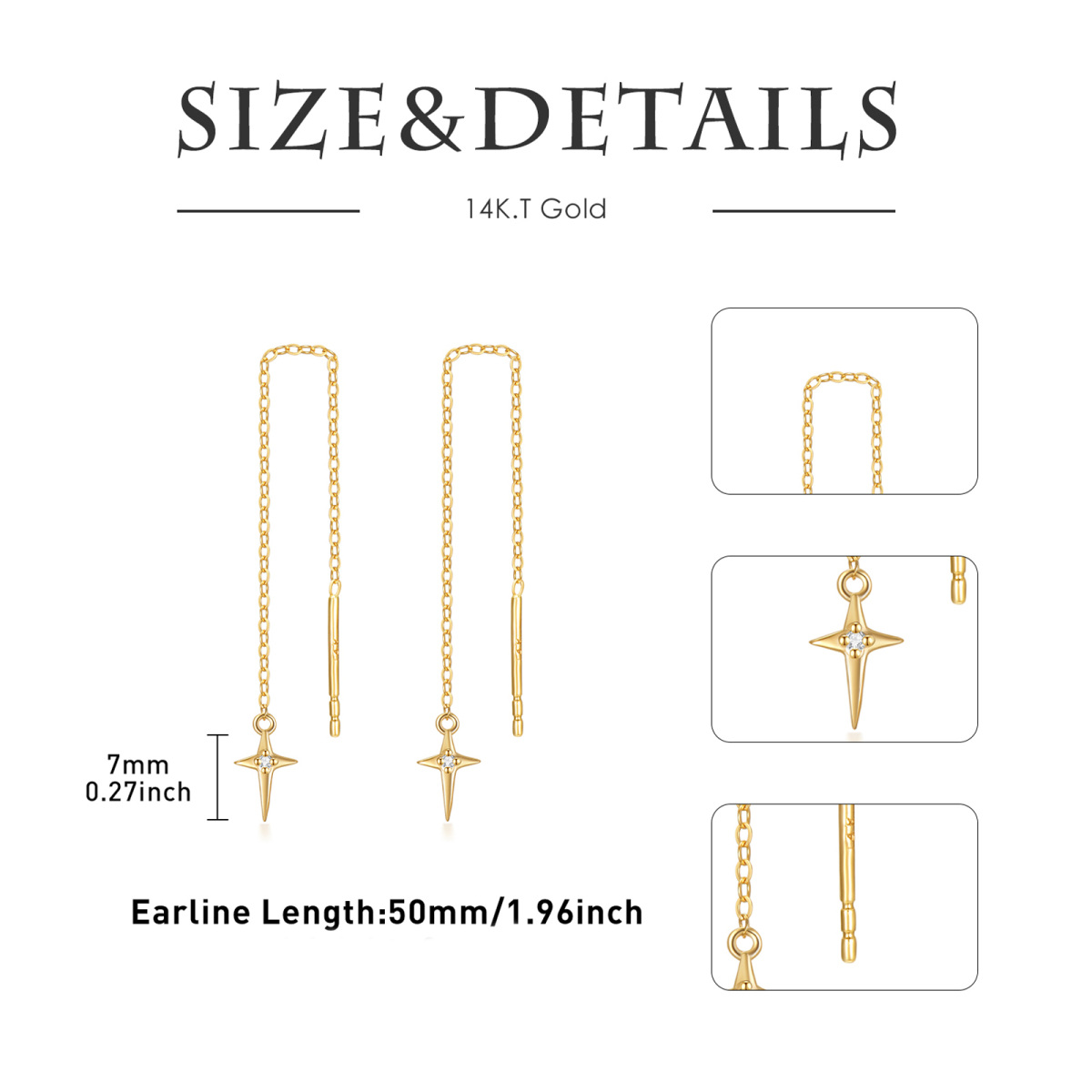 10K Gold Round Moissanite Cross Drop Earrings-6