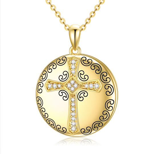 Collana con ciondolo a croce in moissanite rotonda in oro 14K