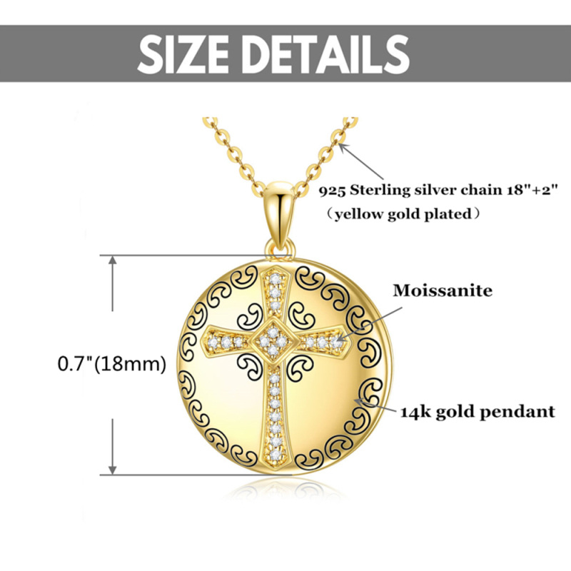 18K Gold Round Moissanite Cross Pendant Necklace-6