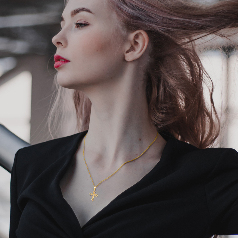 Colar de cruz de ouro 14K para mulheres colar com pingente de ouro maciço com moissanite-3