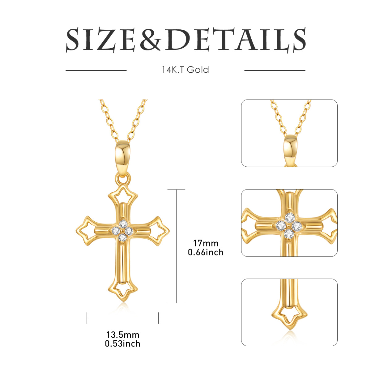 Collier Croix en or 14K avec pendentif en Moissanite ronde-4