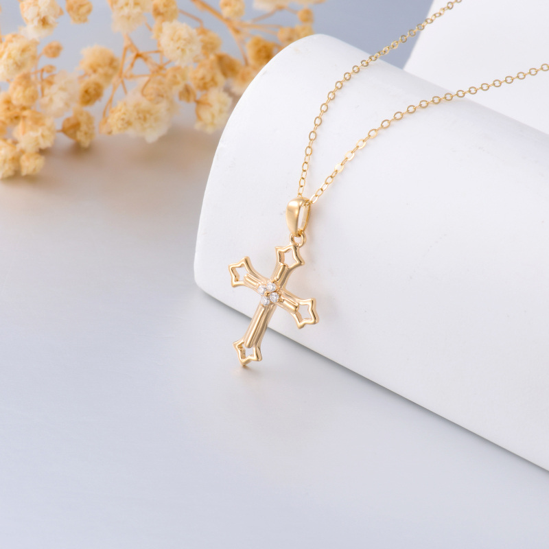 Colar de cruz de ouro 14K para mulheres colar com pingente de ouro maciço com moissanite-5