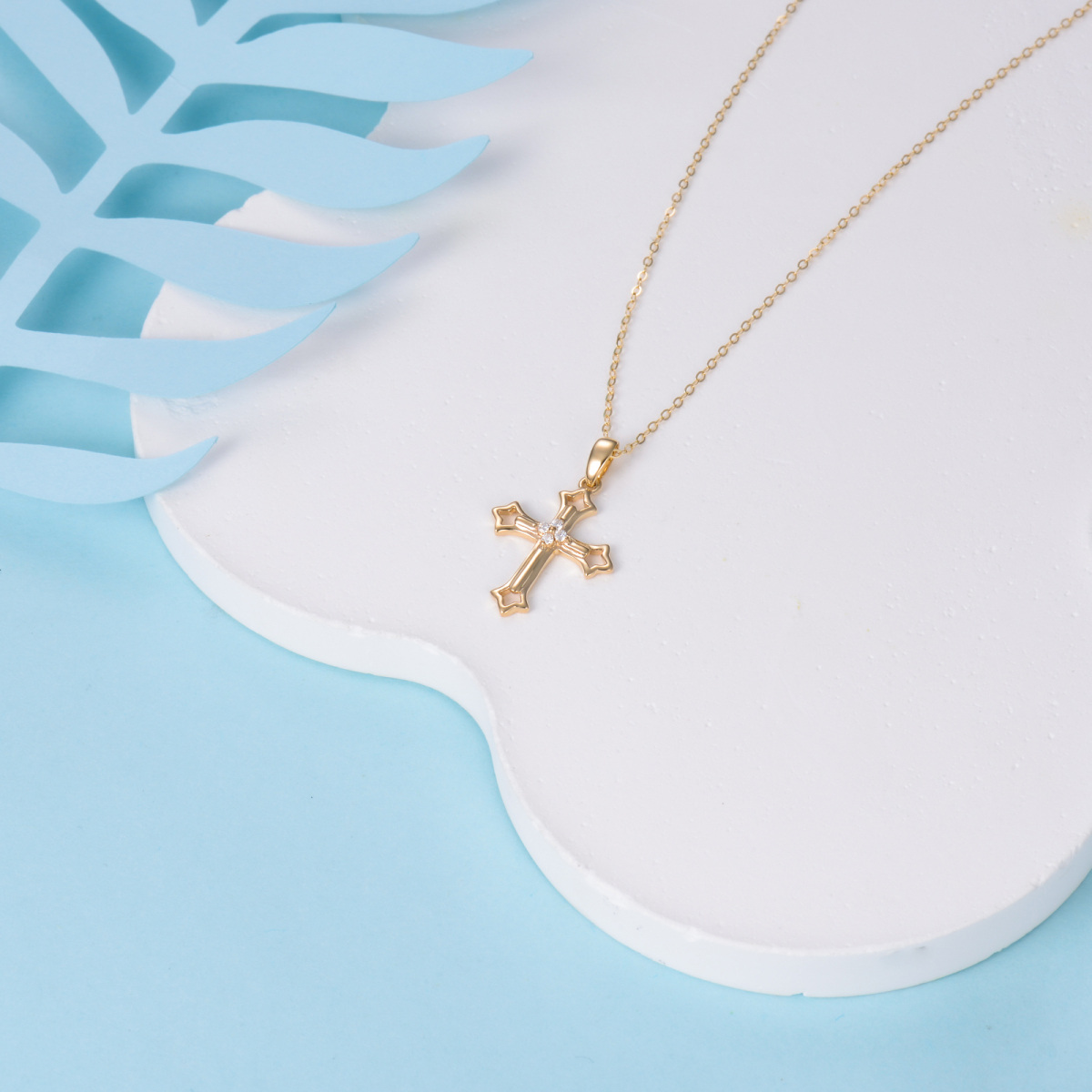 10K Gold Round Moissanite Cross Pendant Necklace-6