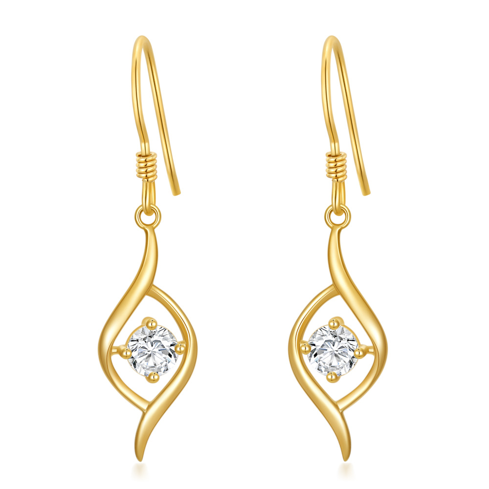10K Gold Round Moissanite Drop Earrings-1