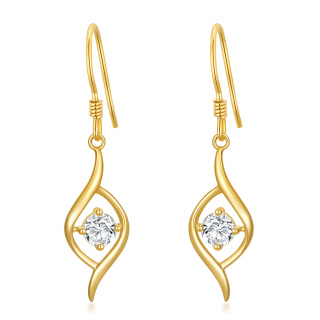 10K Gold Round Moissanite Drop Earrings-11
