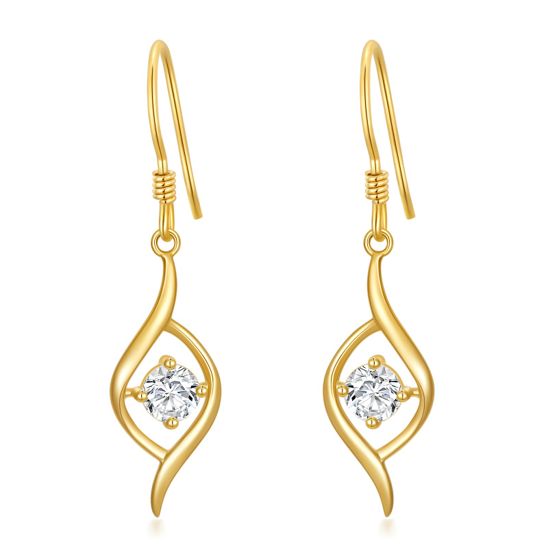 Boucles d'oreilles pendantes en or 14K avec Moissanite ronde