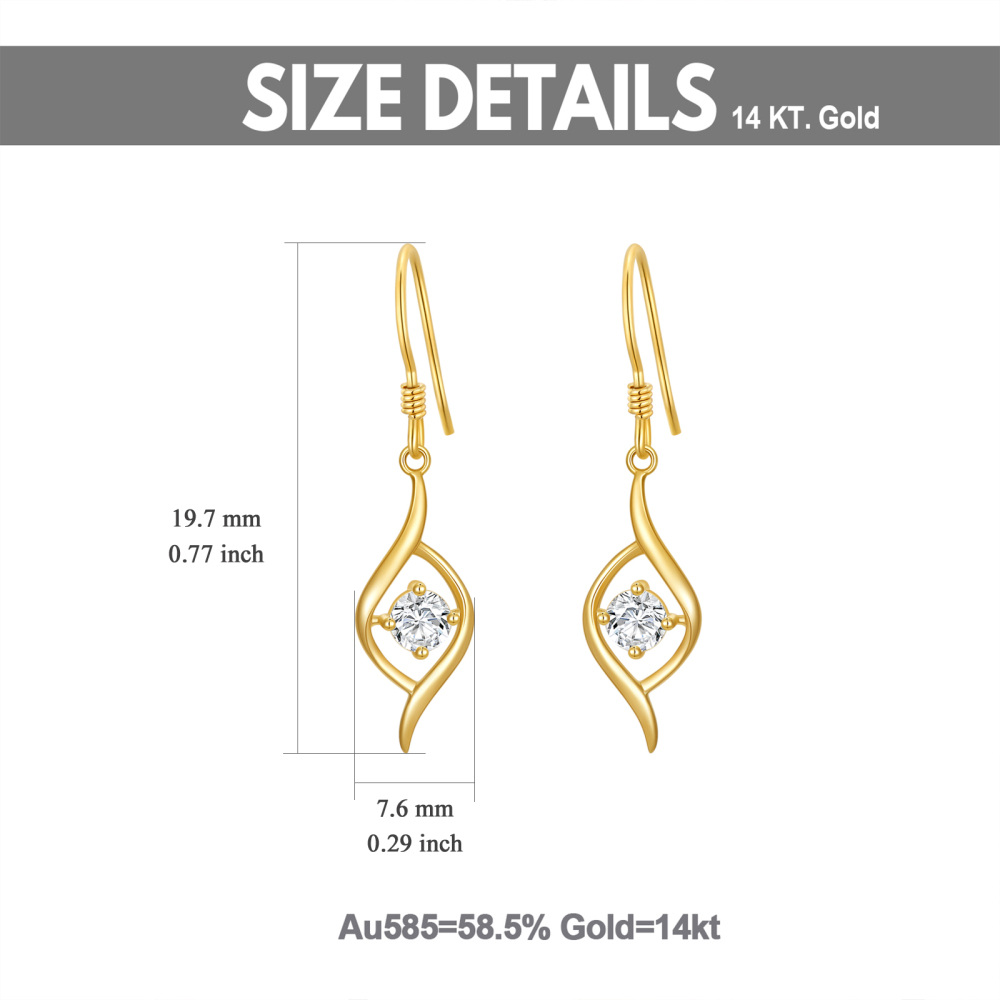 10K Gold Round Moissanite Drop Earrings-3