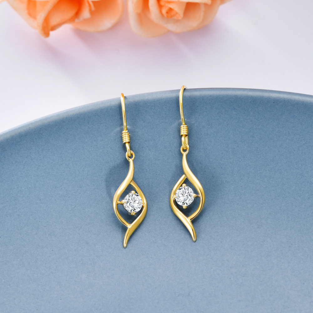 10K Gold Round Moissanite Drop Earrings-4