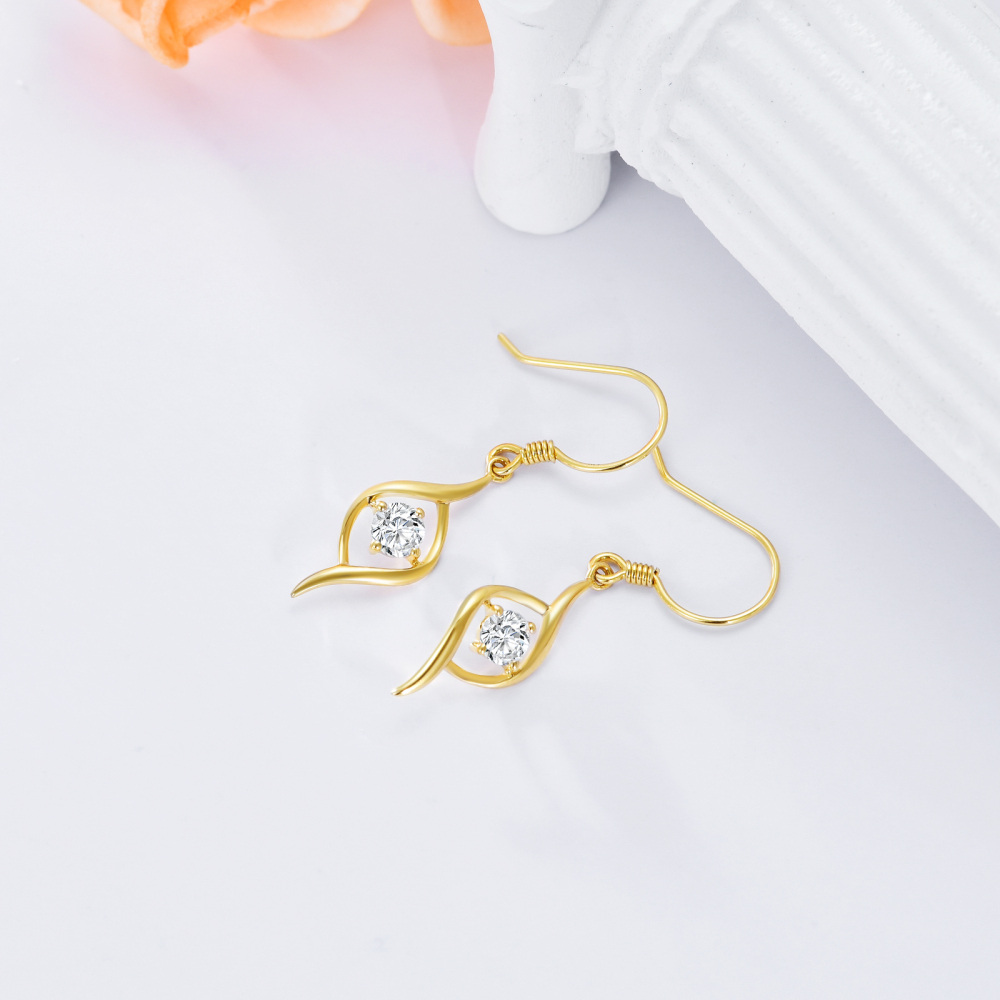 10K Gold Round Moissanite Drop Earrings-5