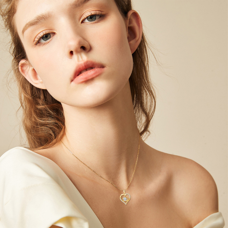 Collar Colgante Corazón Moissanite Redondo Oro 14K-2