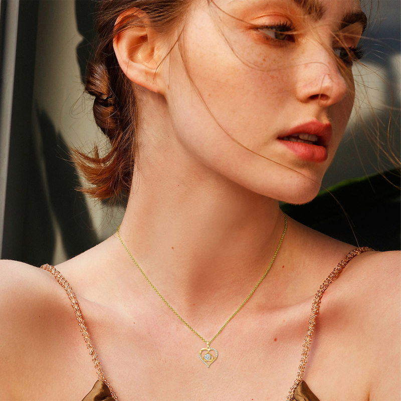 Collar Colgante Corazón Moissanite Redondo Oro 14K-3