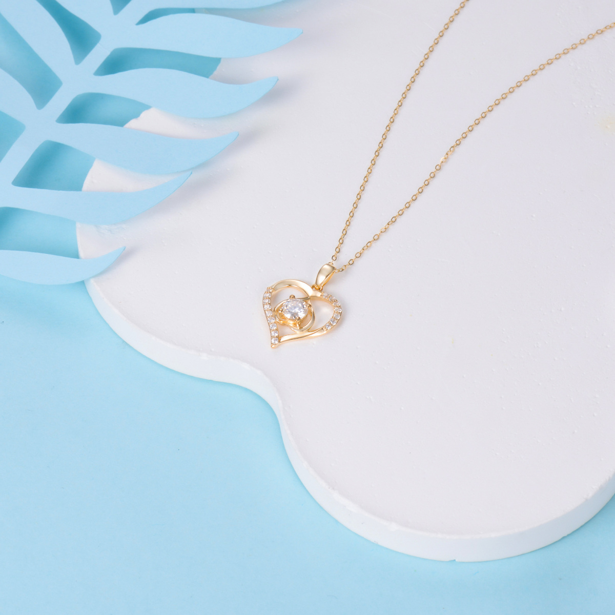 10K Gold Round Moissanite Heart Pendant Necklace-4