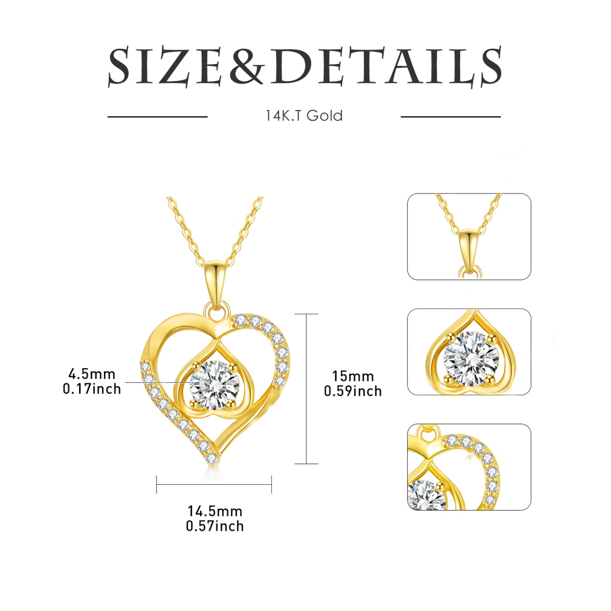 10K Gold Round Moissanite Heart Pendant Necklace-6