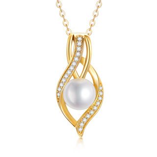 10K Gold Round Moissanite & Pearl Infinite Symbol Pendant Necklace-55