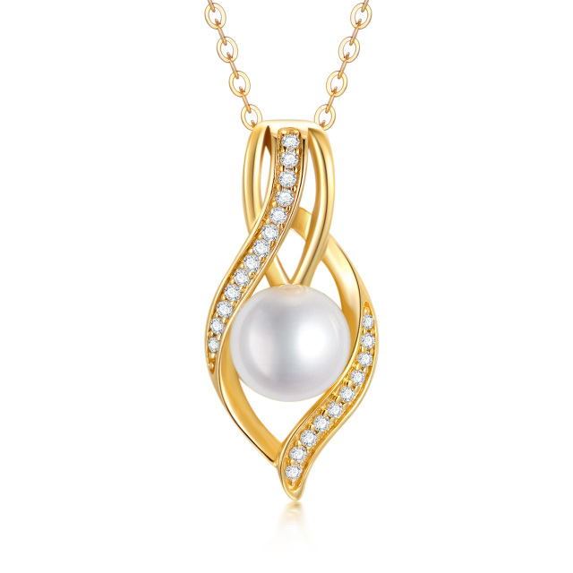 14K Gold Round Moissanite & Pearl Infinite Symbol Pendant Necklace-1