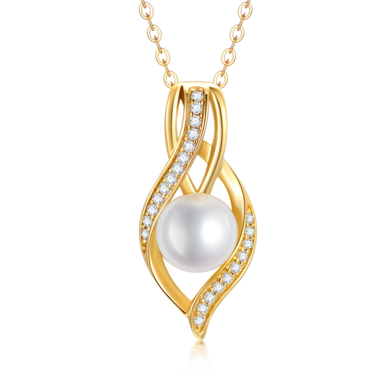 18K Gold Round Moissanite & Pearl Infinite Symbol Pendant Necklace-1
