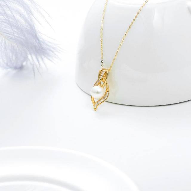 Collana con ciondolo a simbolo infinito in oro 14K con moissanite rotonda e perla-2