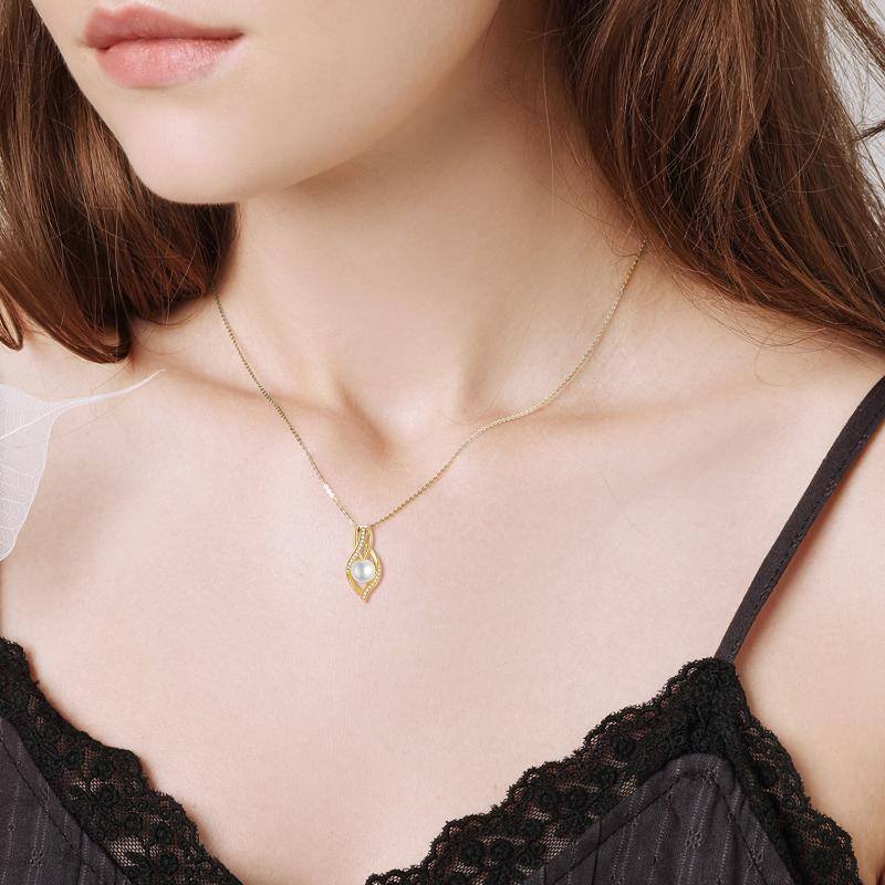 18K Gold Round Moissanite & Pearl Infinite Symbol Pendant Necklace-4