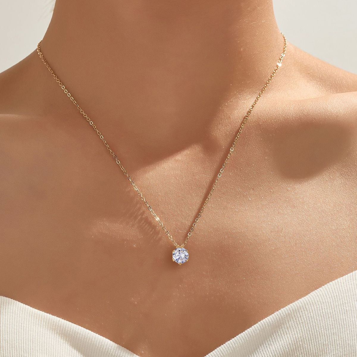 14K Gold Round Moissanite Pendant Necklace-3