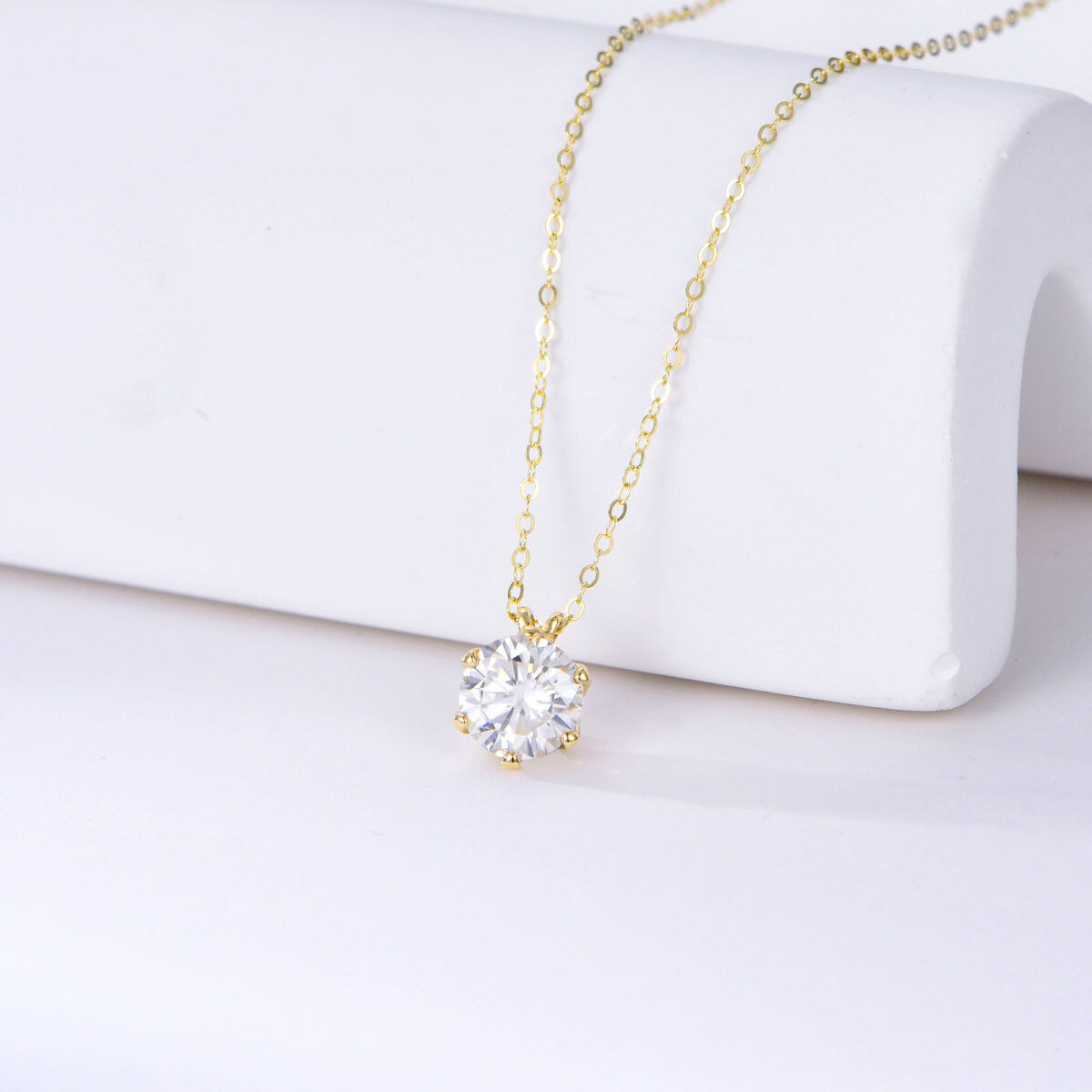 14K Gold Round Moissanite Pendant Necklace-4