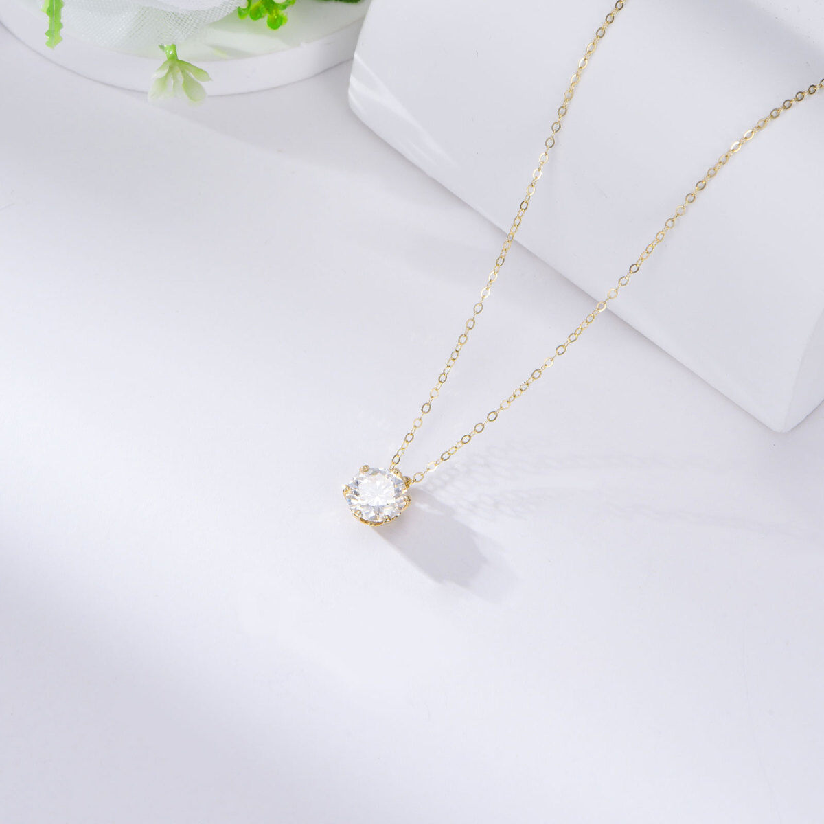 Collier pendentif Moissanite ronde en or 14K-5