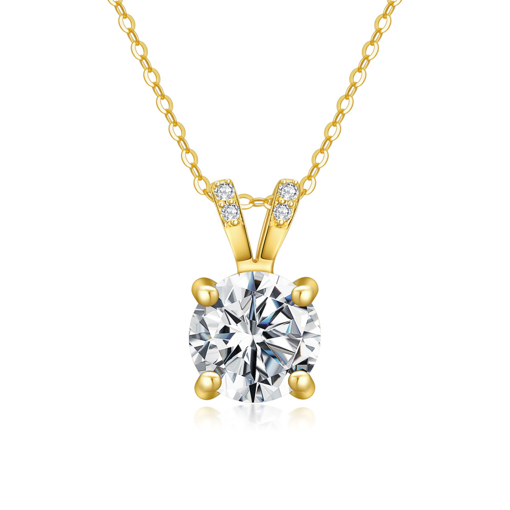 10K Gold Round Moissanite Pendant Necklace For Women-1