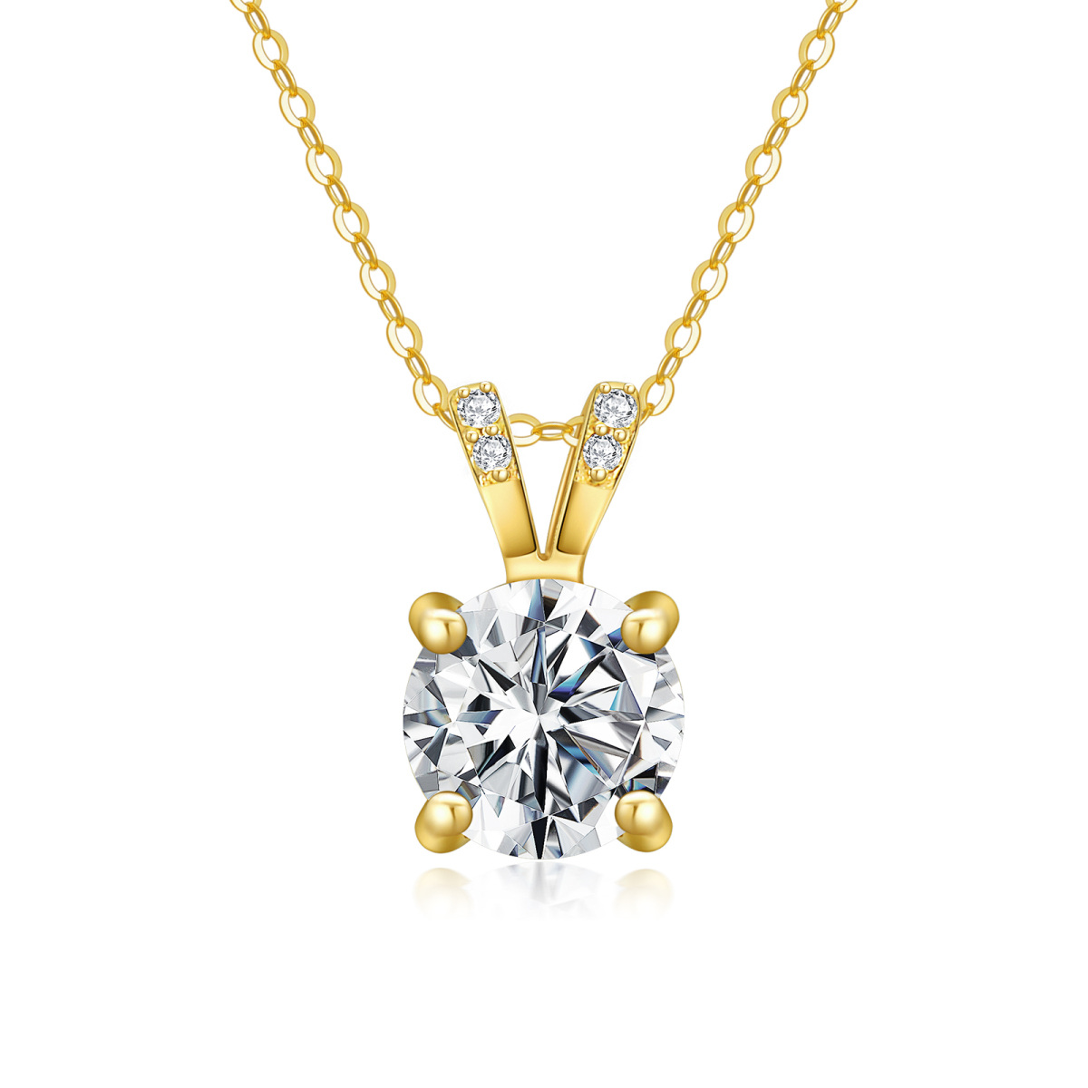 14K Gold Round Moissanite Pendant Necklace For Women-1