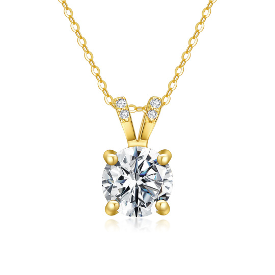 14K Gold Round Moissanite Pendant Necklace For Women