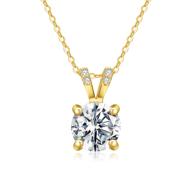 Collier pendentif Moissanite ronde en or 14K-1