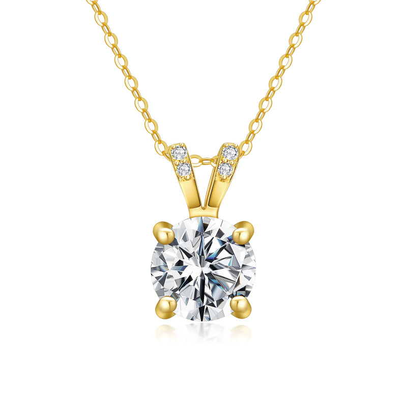 10K Gold Round Moissanite Pendant Necklace For Women-12