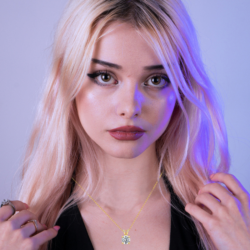 18K Gold Round Moissanite Pendant Necklace For Women-2